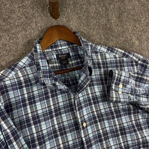 Brooks Sport Mens‎ Button Down Shirt Large L Blue Plaid 100% Cotton Casual